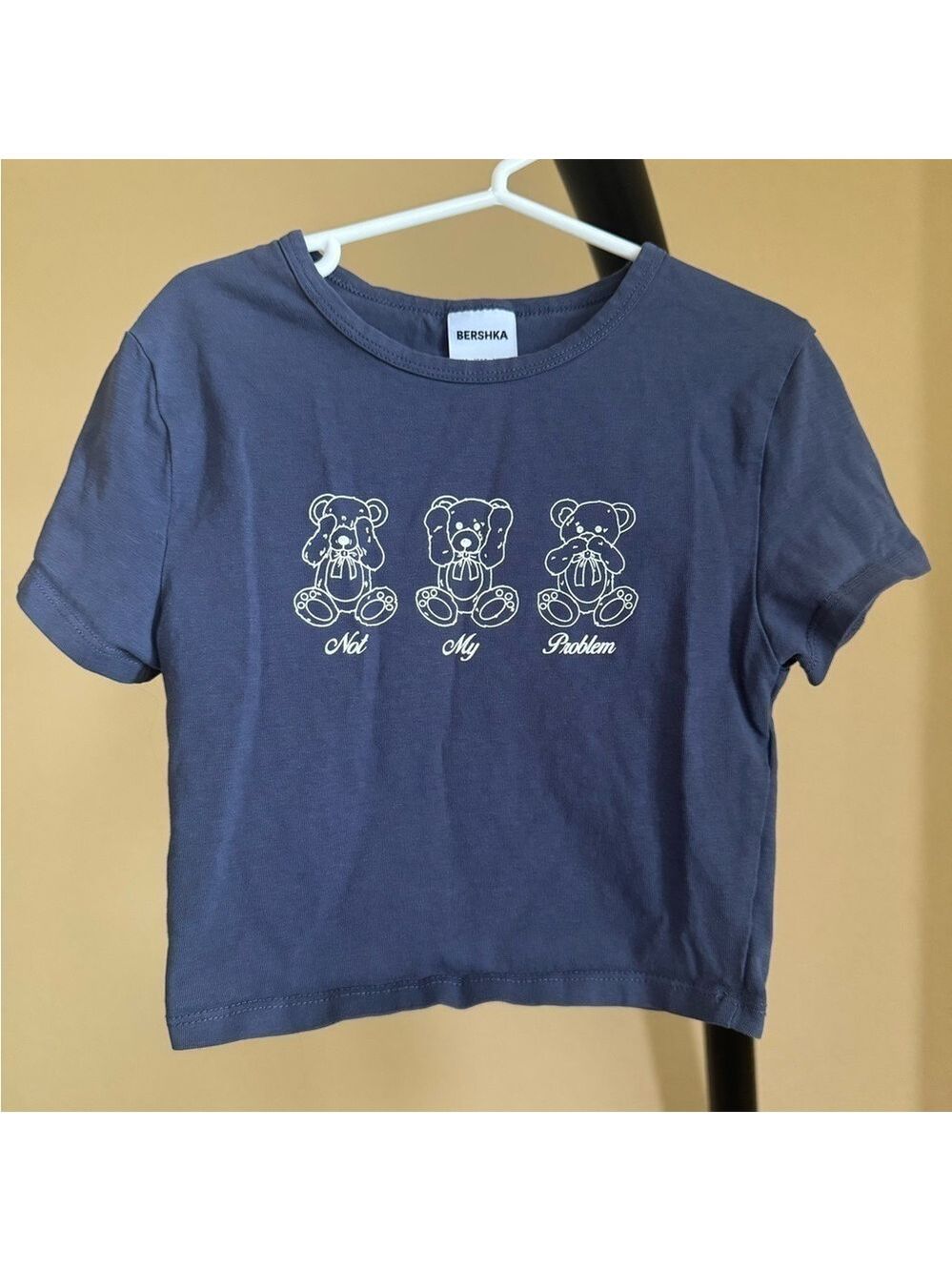 Bershka Blue Graphic Teddy T-Shirt